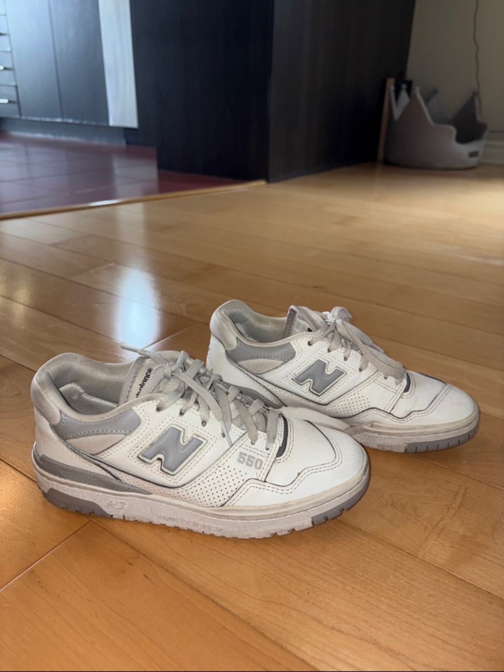 New Balance 550 White and Light Gray Low-Top Sneakers